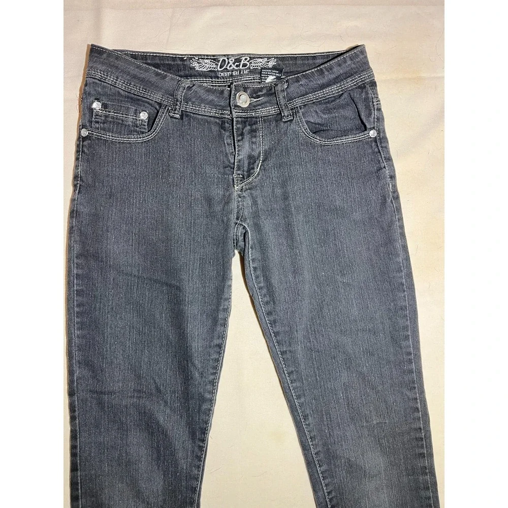 D&B Deep Blue Womens/Junior SZ 5 Charcoal Black Skinny Jeans Rhinestones E10 - Picture 2 of 7